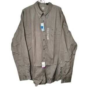 Dockers Stain Defender Brown Long Sleeve Button Down Shirt Mens 2XLT Casual Tall
